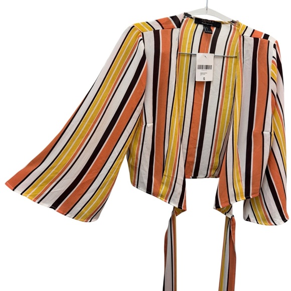 Forever 21 Striped Tie Front Woven Crop Top Small Women - Picture 7 of 14